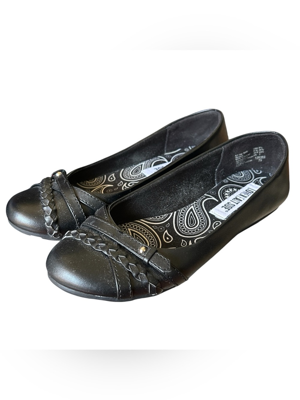 Y2K Grunge “Lower East Side” Black Faux Leather Pleated Ballet Flats
